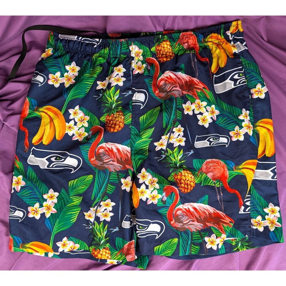 NFL Apparel Seattle Seahawks Board Shorts Tropical Hawaiian Logo 2XL Highlights
